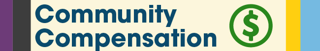 Community Compensation header graphic. A US dollar sign sits next to the text surrounded by a circle.