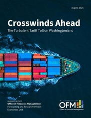 Container ship crossing a sea - report title: Crosswinds Ahead: The Turbulent Tariff Toll on Washingtonians