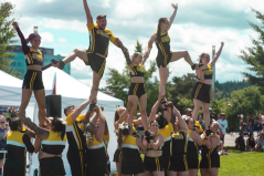 Cheer Tacoma cheerleaders smiling in pyramid 