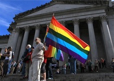 Pride flag flying at the 2016 pride flag raising