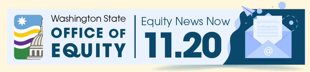 Washington State Office of Equity Equity News Now. 11.20. An envelope with a letter sits next to the text.