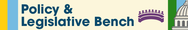 Policy & Legislative Bench Header. Eight figures sit around a table next to the text.