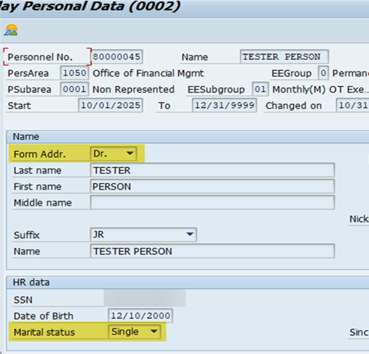 Screenshot of fields on IT0002 pre stack