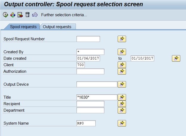 Image of Spool Request Selection Criteria