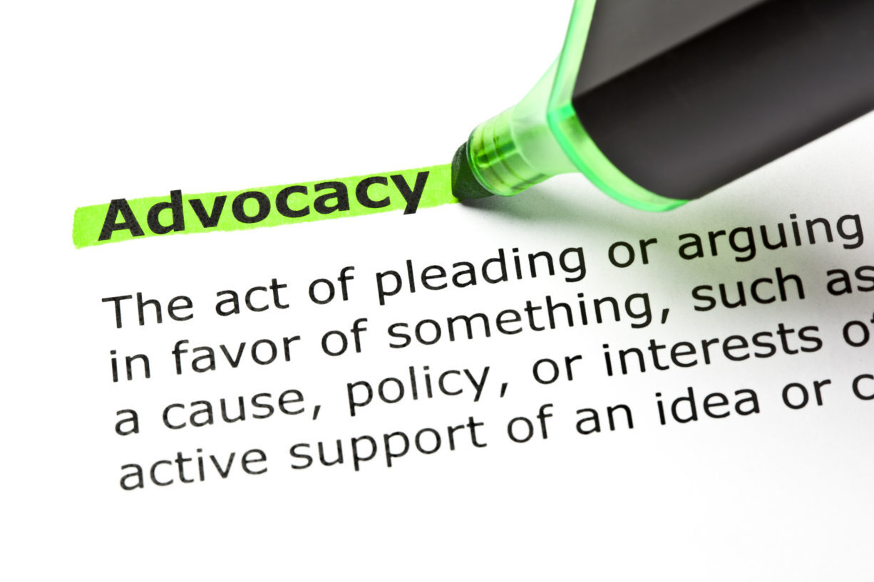 The word Advocacy highlighted with a definition