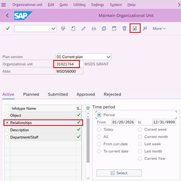 Image of Maintain Organizational Unit screen