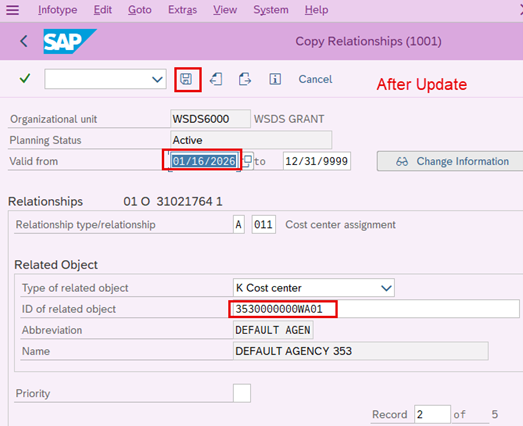 Image of copy relationships after update
