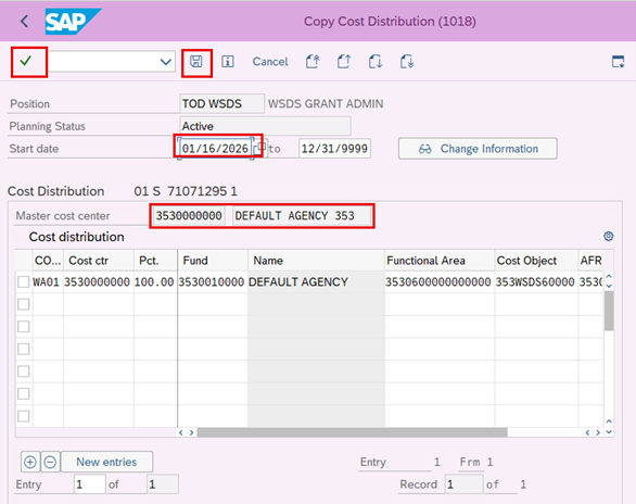 Image of copy cost distribution screen