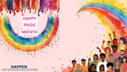 Pride Month with a group of people an upside-down rainbow and  half a rainbow
