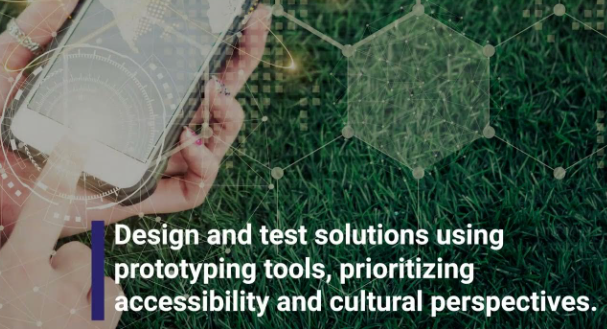 Design and test solutions using prototyping tools, prioritizing accessibility and cultural perspectives.