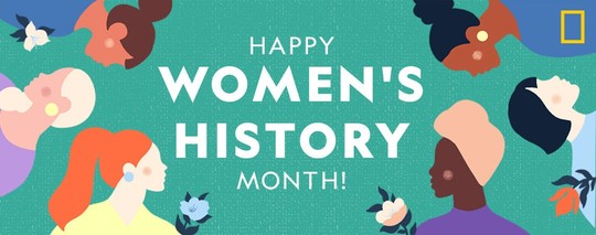 Cartoon women surrounding the text "Women's History Month"
