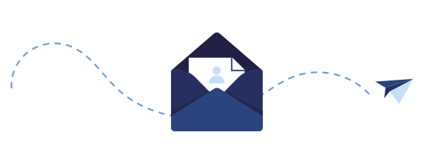 Mail envelope with swooping arrow
