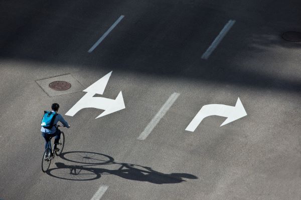 Biker navigating street
