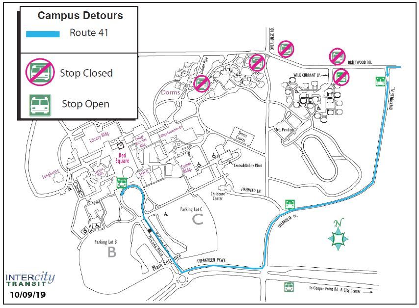 Evergreen State College Map Route 41 On Detour At The Evergreen State College On Oct. 11 Due To The  Closure Of Indian Pipe Loop Rd.