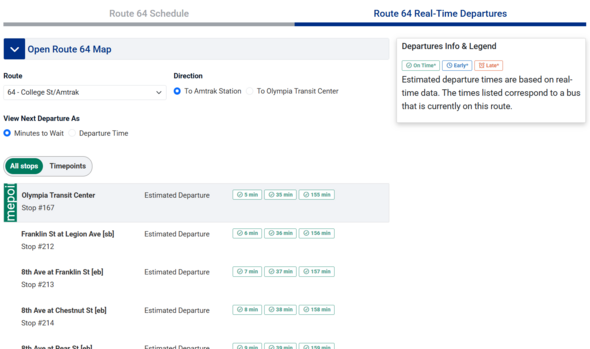 Real Time Departure Screenshot