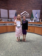 Council President Kaur with Parks Director holding Parks and Rec Month Proclamation