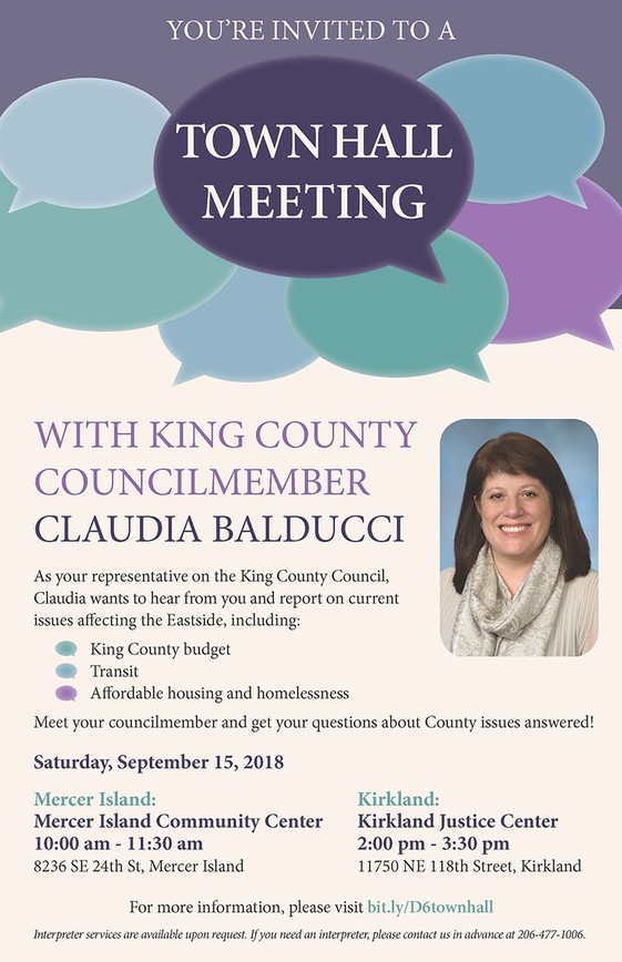 You're invited to a town hall meeting with King County Councilmember Claudia Balducci