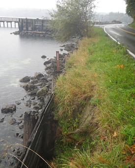 Damaged area of seawall