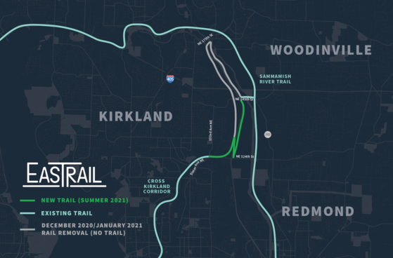 Map of new future Eastrail between Kirkland and Woodinville