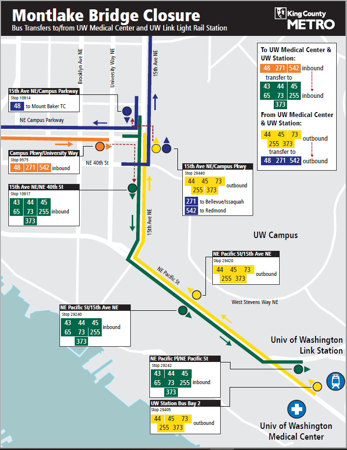 Montlake Bridge Closure - Bus Transfers to/from UW Medical Center and UW Link light rail station