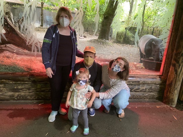 Visiting the tapir family at the Woodland Park Zoo with my son Kyle, daughter-in-law Ali and granddaughter Frances. 