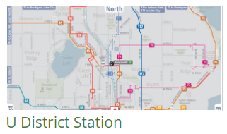 Map of bus to light rail connection at new U District station