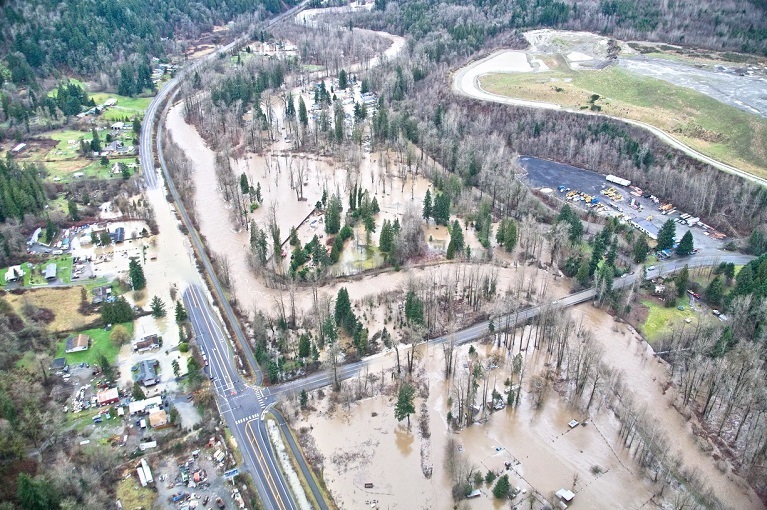 An aerial view of floodwater on SR 169 and the Cedar River in January 2009.