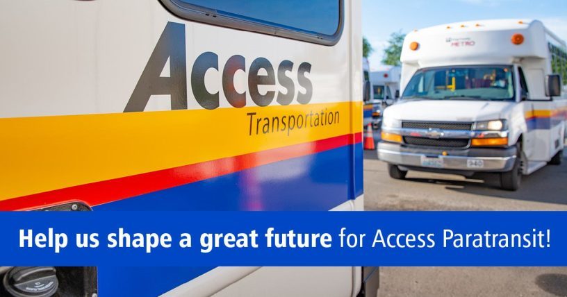 Picture of Access vans and "Help us shape a great future for Access Paratransit!"