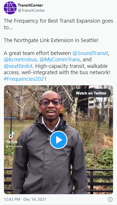 screenshot of the tweet announcing the award and a video of the announcer. Click for link above or the image to get to Twitter.