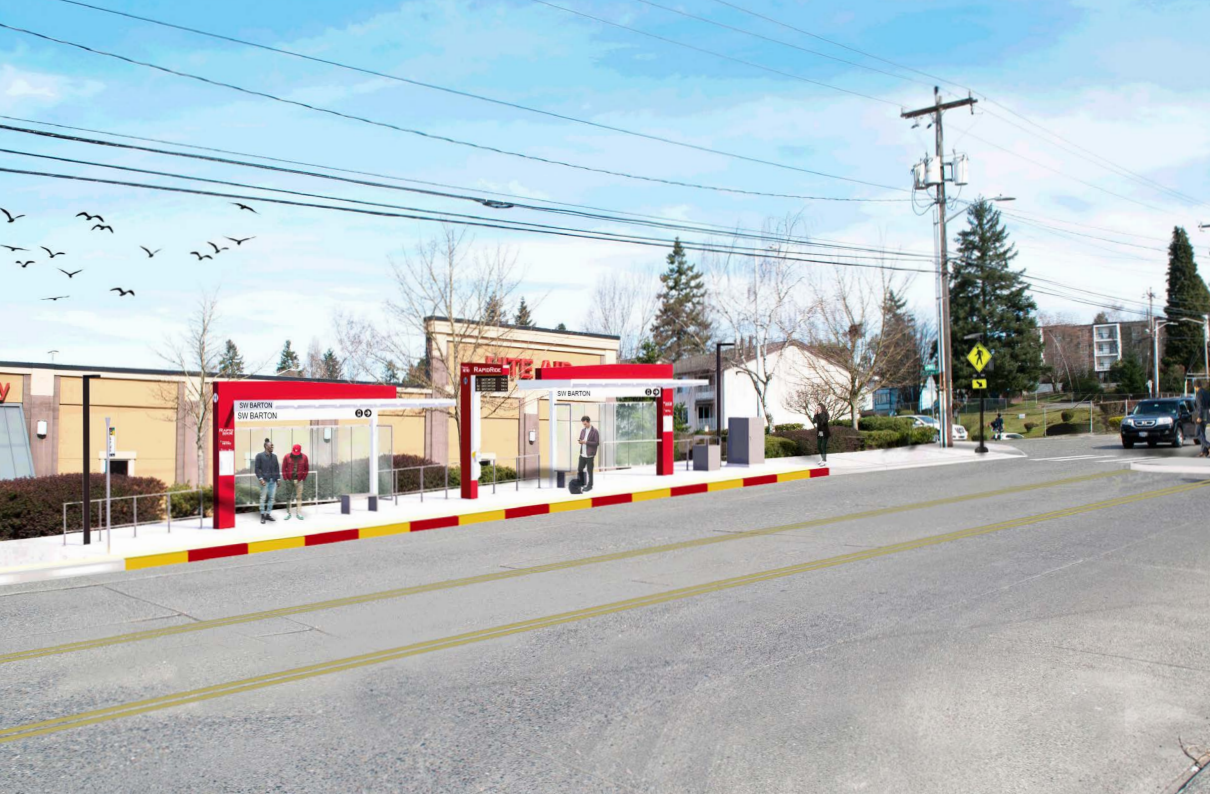 Rendering of future RapidRide station at SW Barton Street and 25th Avenue SW