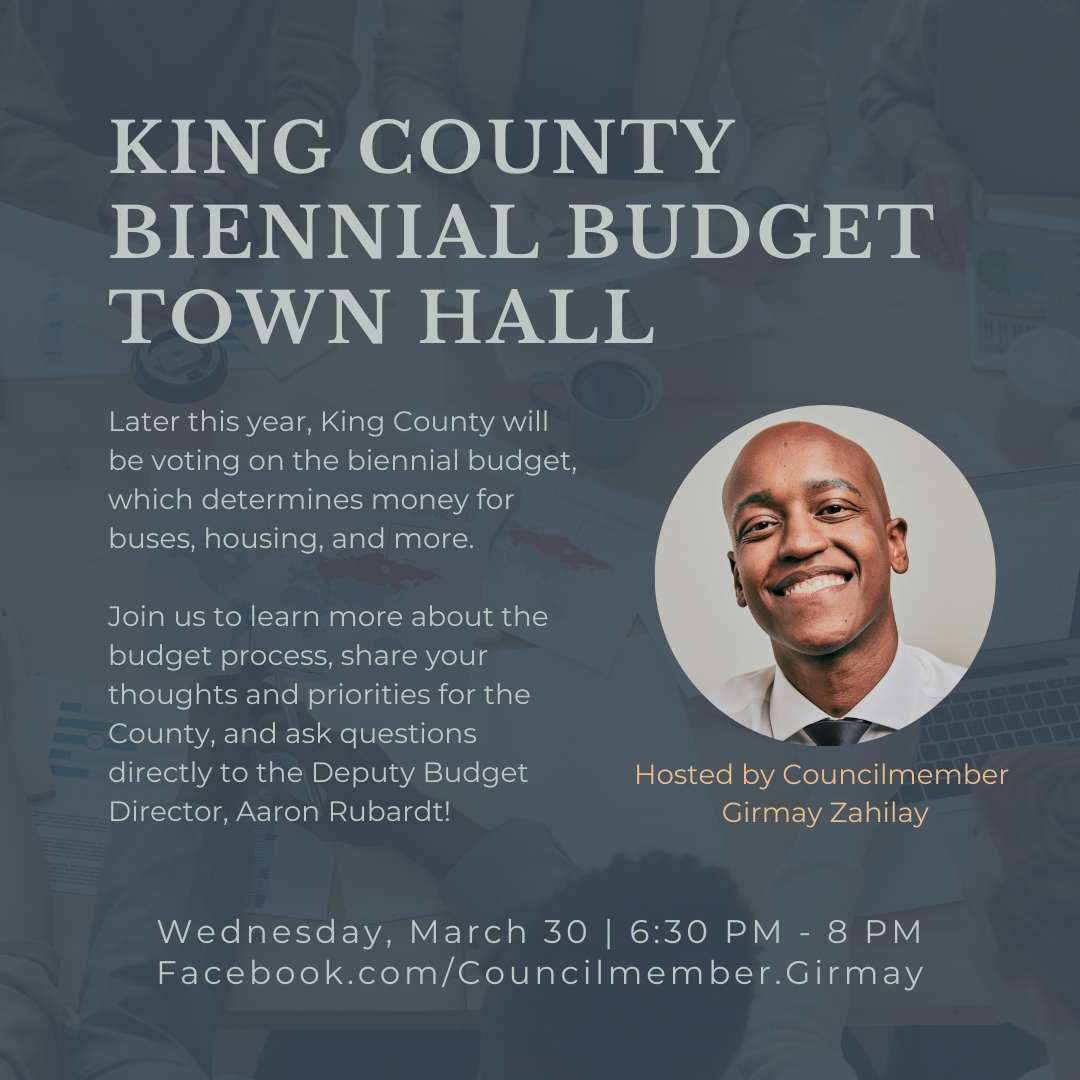 Biennial budget town hall flyer, with image of CM Zahilay