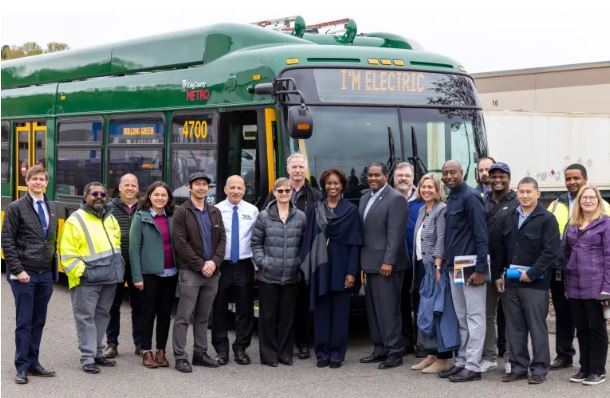 FTA Nuria Fernandez with Metro staff during the FTA tour of Battery Electric Buses and King County Metro’s South Base.