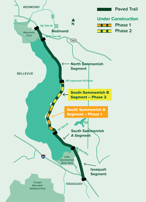 Map of East Lake Sammamish Trails Construction and Closures