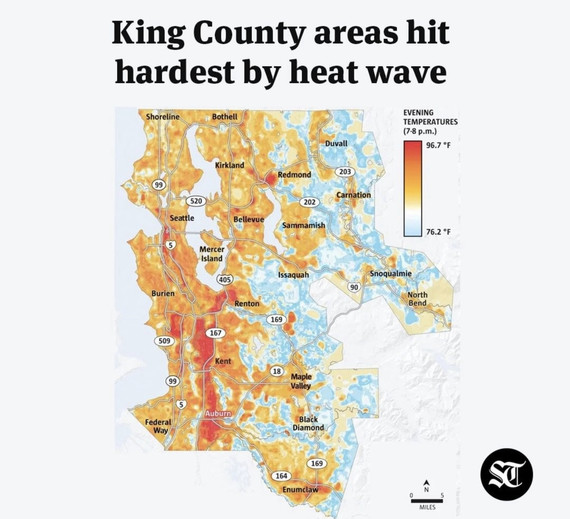 Map of areas in King County hit the hardest by the heat wave