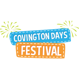 A simple graphic that says "Covington Days Festival" with fireworks in the corners 