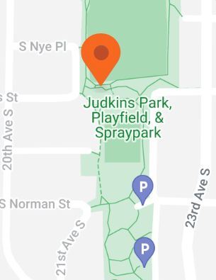 Map showing location of event marked with red indicator at Judkins Park and Playfield