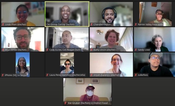 Screenshot of a Zoom meeting with food banks and organizations that tackle food security