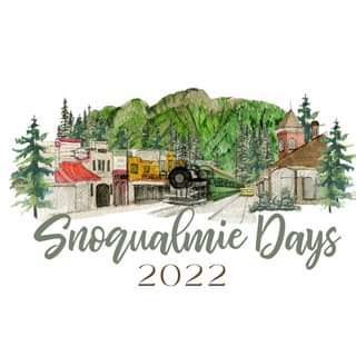 logo of Snoqualmie Days 2022 with an illustration of downtown Snoqualmie 