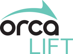 Teal  ORCA Lift logo with words "ORCA Lift" and a shape that looks like the top of an orca