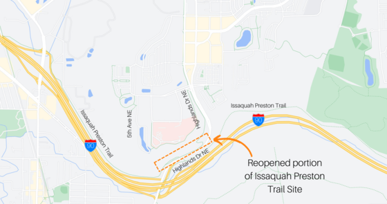 Map of reopen part of Issaquah Preston Trail