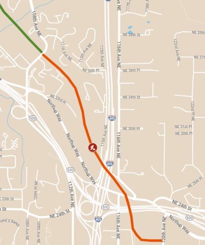 Map of Eastrail closure area between 108th and 120th.