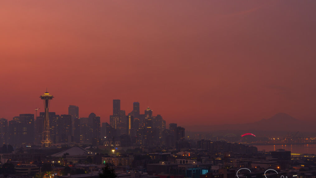 haze over Seattle skyline