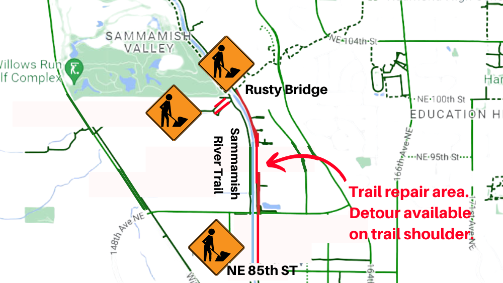 Map of pavement work on Sammamish River Trail