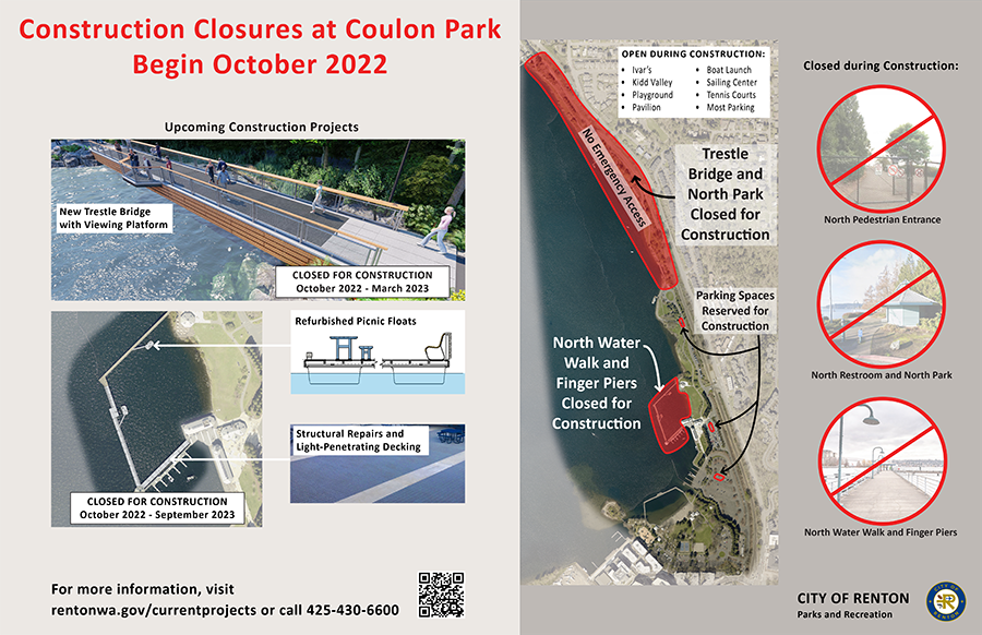 Map showing the closed area of Gene Coulon Park.