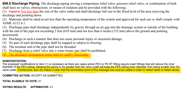 A screen shot of page 129 of the report linked above, explaining the code change for temperature and pressure discharge pipes.