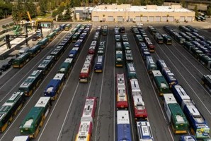 Variety of buses lined up in Metro' South Base yard