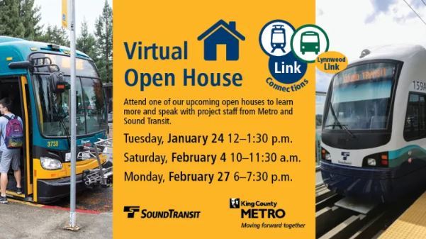 image of a bus and the Link Then a yellow background with Metro and ST logo and all info about Virtual Open House dates