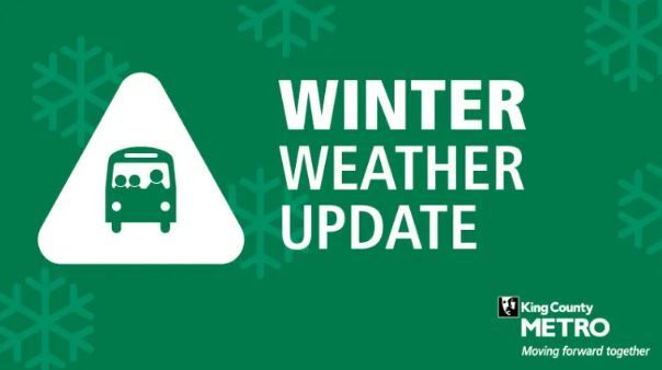 Green background with snowflakes words " Winter Weather Update" Metro update