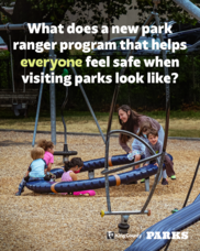 Parks survey. Children playing at a park playground. 