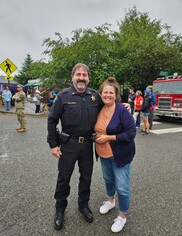 Major Pingrey with a community member.